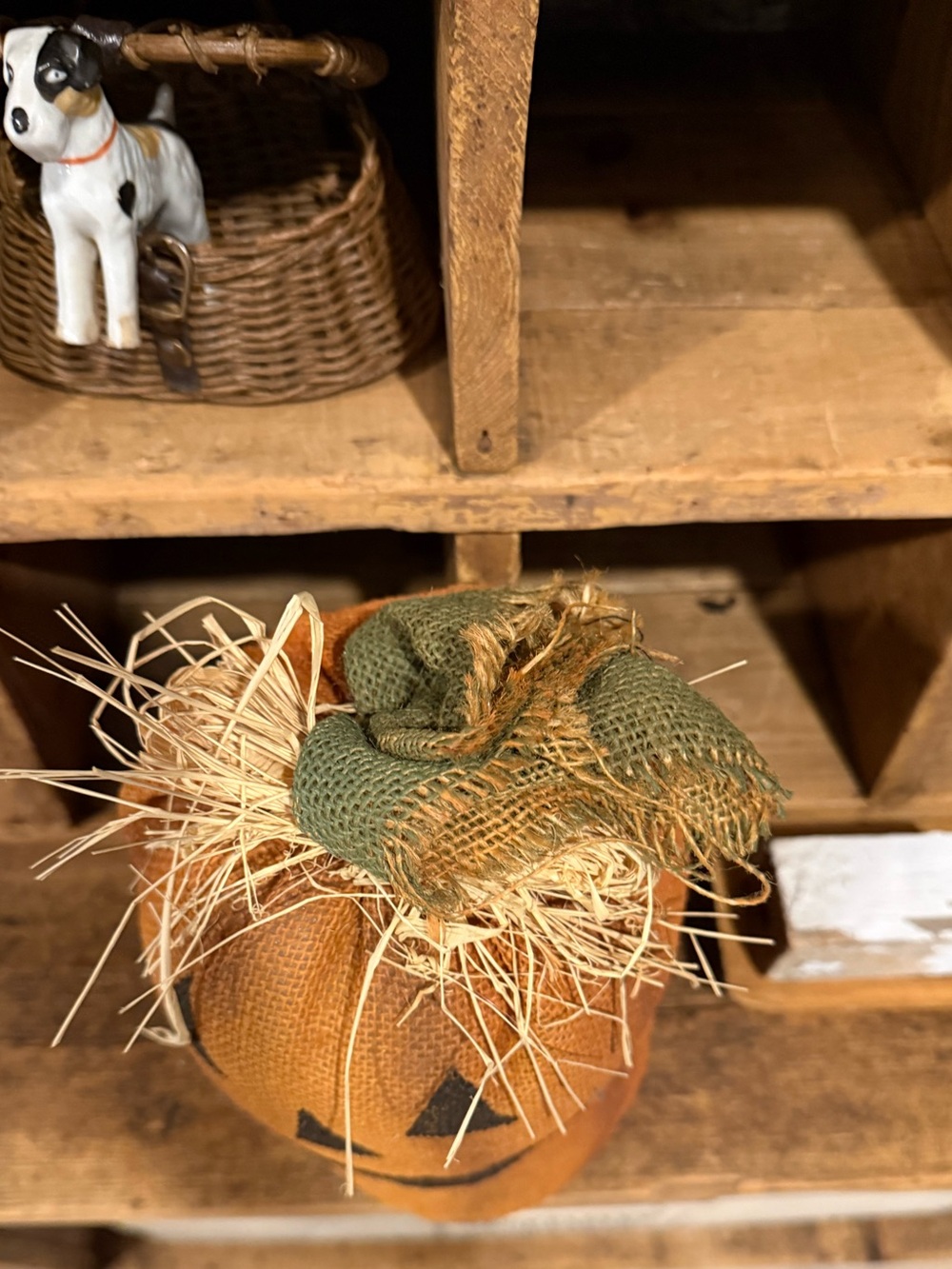 Handmade Jack-O'-Lantern Burlap Pumpkin Decoration - Orange & Black - Picture 9 of 14